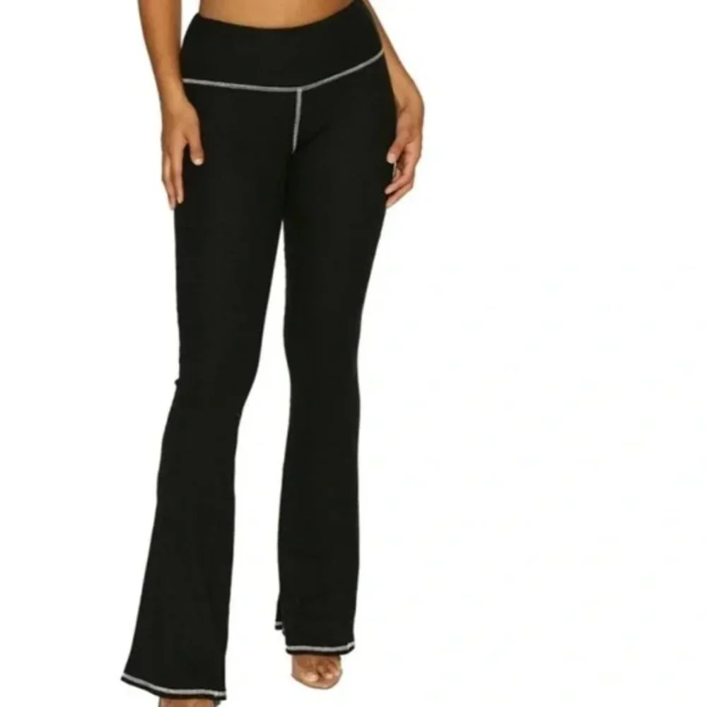 NWT NAKED WARDROBE S Tall Black White High Rise Flared Thermal Style Pants NEW - Picture 1 of 4